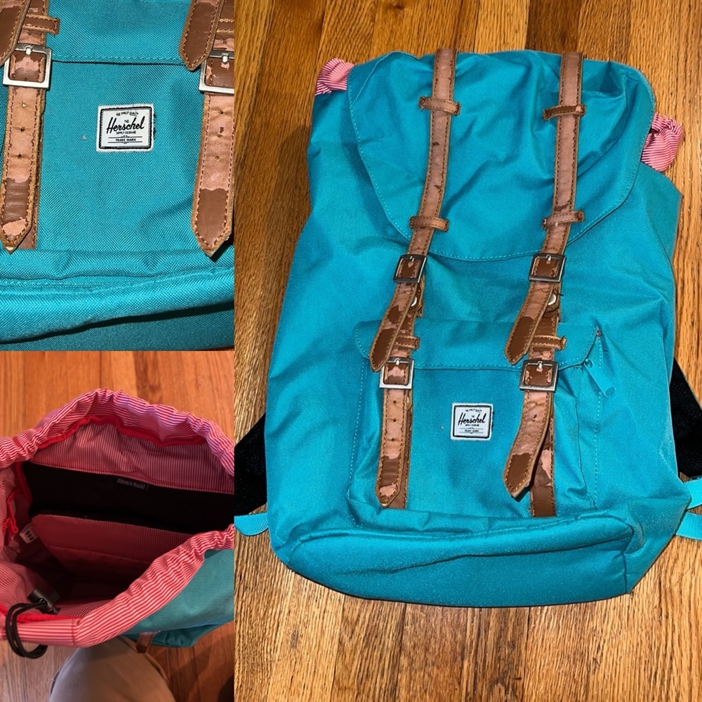 Herschel Little America backpack daypack Teal blue red stripe